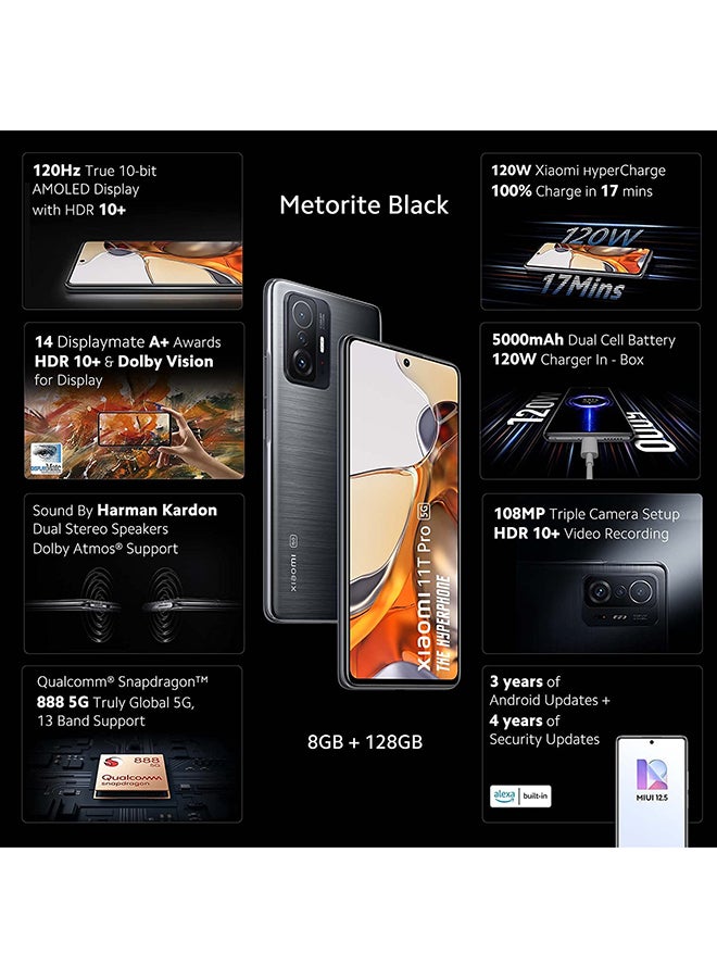 شاومي مجدد - 11T Pro 5G هايبرفون 8 جيجابايت رام 128 جيجابايت أسود ميتيوريت - Image 5