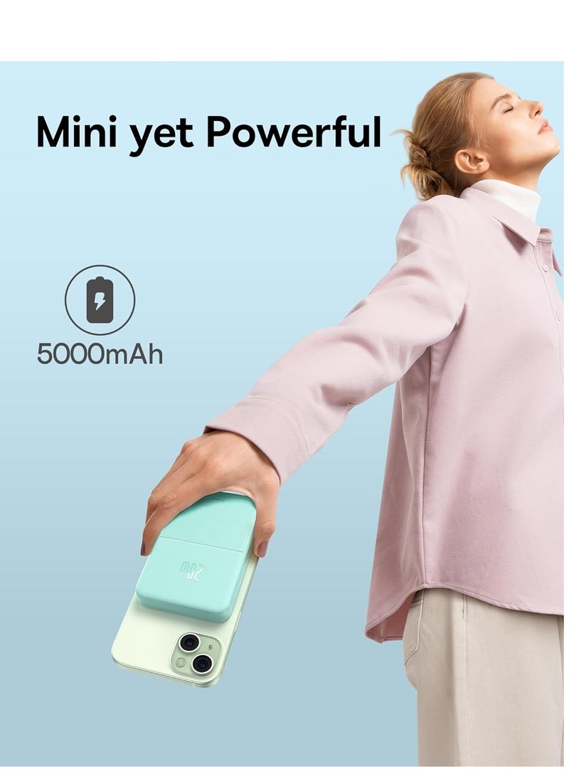 Baseus - 5000 mAh Battery Pack For Magsafe 5000mAh Wireless Portable Charger PD 20W Fast Charging With Stand And USB C On The Side Magnetic Power Bank For iPhone 15 14 13 12 Pro Pro Max Plus Mini Blue - Image 1