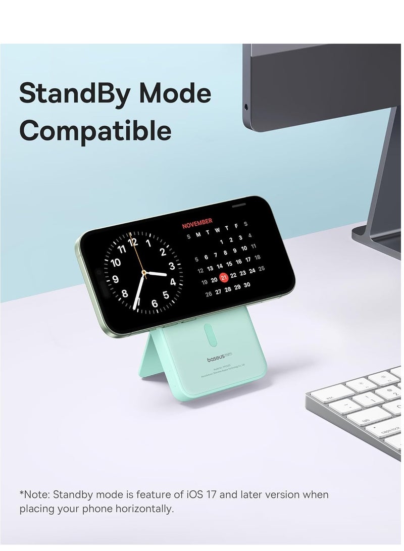 Baseus - 5000 mAh Battery Pack For Magsafe 5000mAh Wireless Portable Charger PD 20W Fast Charging With Stand And USB C On The Side Magnetic Power Bank For iPhone 15 14 13 12 Pro Pro Max Plus Mini Blue - Image 1