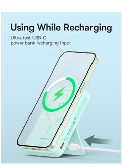 Baseus 5000 mAh Battery Pack For Magsafe 5000mAh Wireless Portable Charger PD 20W Fast Charging With Stand And USB C On The Side Magnetic Power Bank For iPhone 15 14 13 12 Pro Pro Max Plus Mini Blue  - Image 5