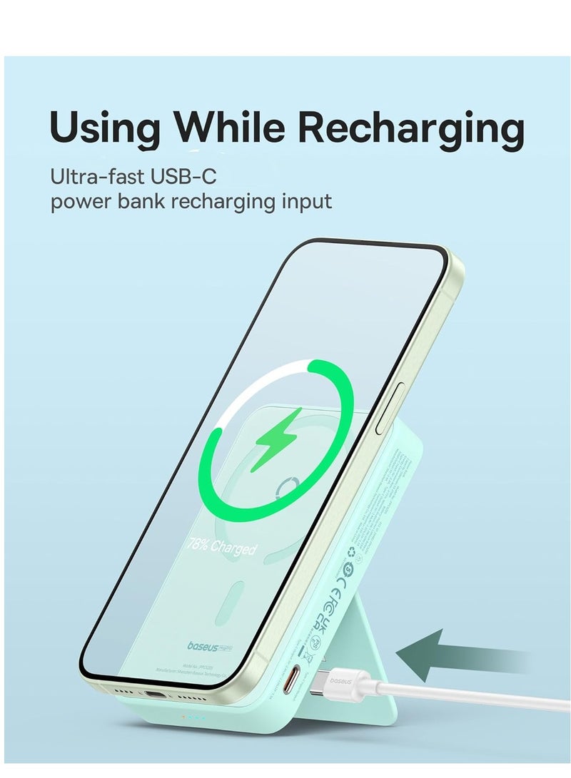 Baseus - 5000 mAh Battery Pack For Magsafe 5000mAh Wireless Portable Charger PD 20W Fast Charging With Stand And USB C On The Side Magnetic Power Bank For iPhone 15 14 13 12 Pro Pro Max Plus Mini Blue - Image 1
