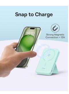 Baseus 5000 mAh Battery Pack For Magsafe 5000mAh Wireless Portable Charger PD 20W Fast Charging With Stand And USB C On The Side Magnetic Power Bank For iPhone 15 14 13 12 Pro Pro Max Plus Mini Blue  - Image 2
