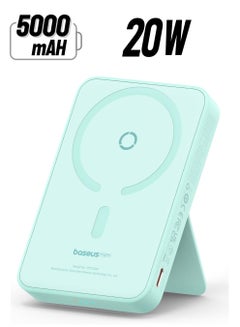 5000 mAh Battery Pack For Magsafe 5000mAh Wireless Portable Charger PD 20W Fast Charging With Stand And USB C On The Side Magnetic Power Bank For iPhone 15 14 13 12 Pro Pro Max Plus Mini Blue