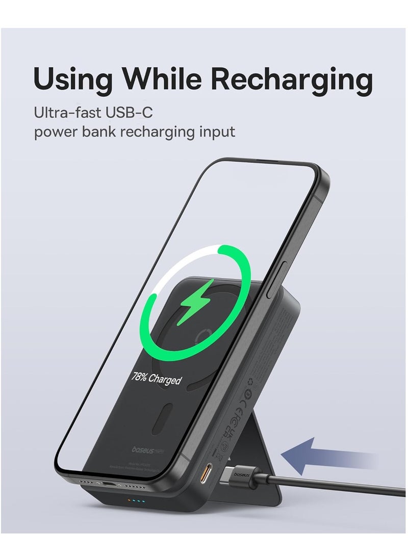 Baseus Battery Pack For Magsafe, Wireless Portable Charger PD 20W Fast Charging With Stand And USB-C (On The Side), Magnetic Power Bank For iPhone 15/14/13/12 Pro/Pro Max/Plus/Mini Black - Image 5
