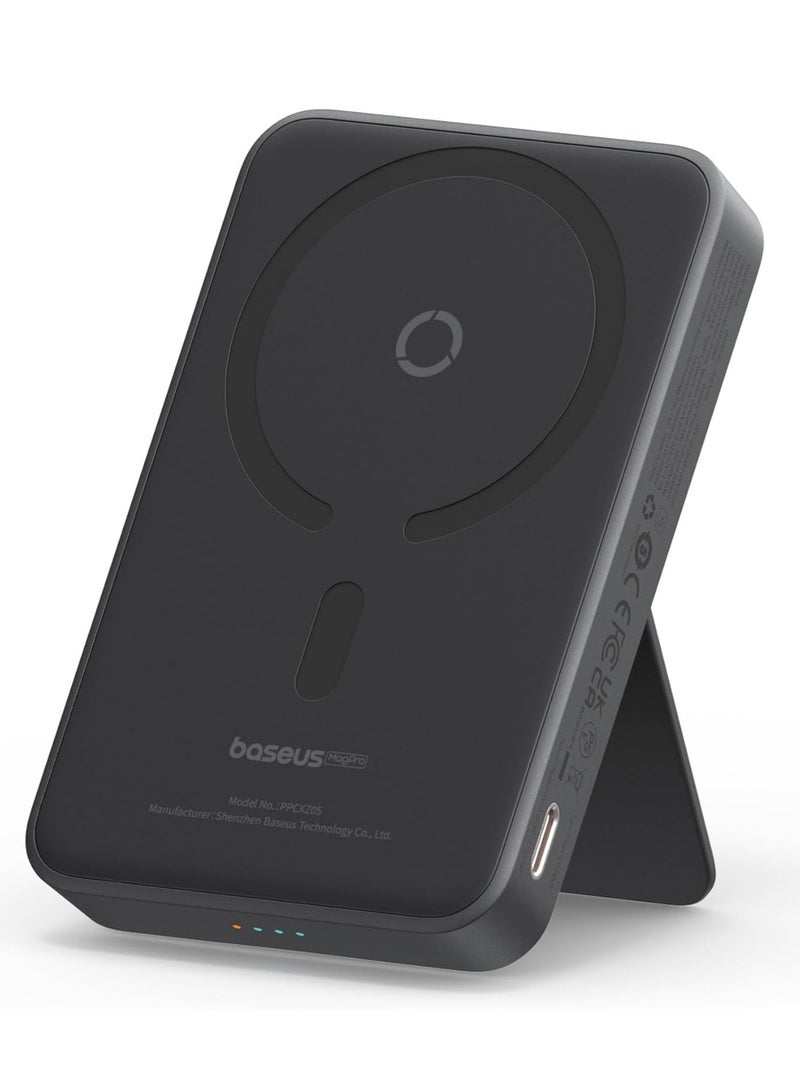 Baseus Battery Pack For Magsafe, Wireless Portable Charger PD 20W Fast Charging With Stand And USB-C (On The Side), Magnetic Power Bank For iPhone 15/14/13/12 Pro/Pro Max/Plus/Mini Black - Image 1