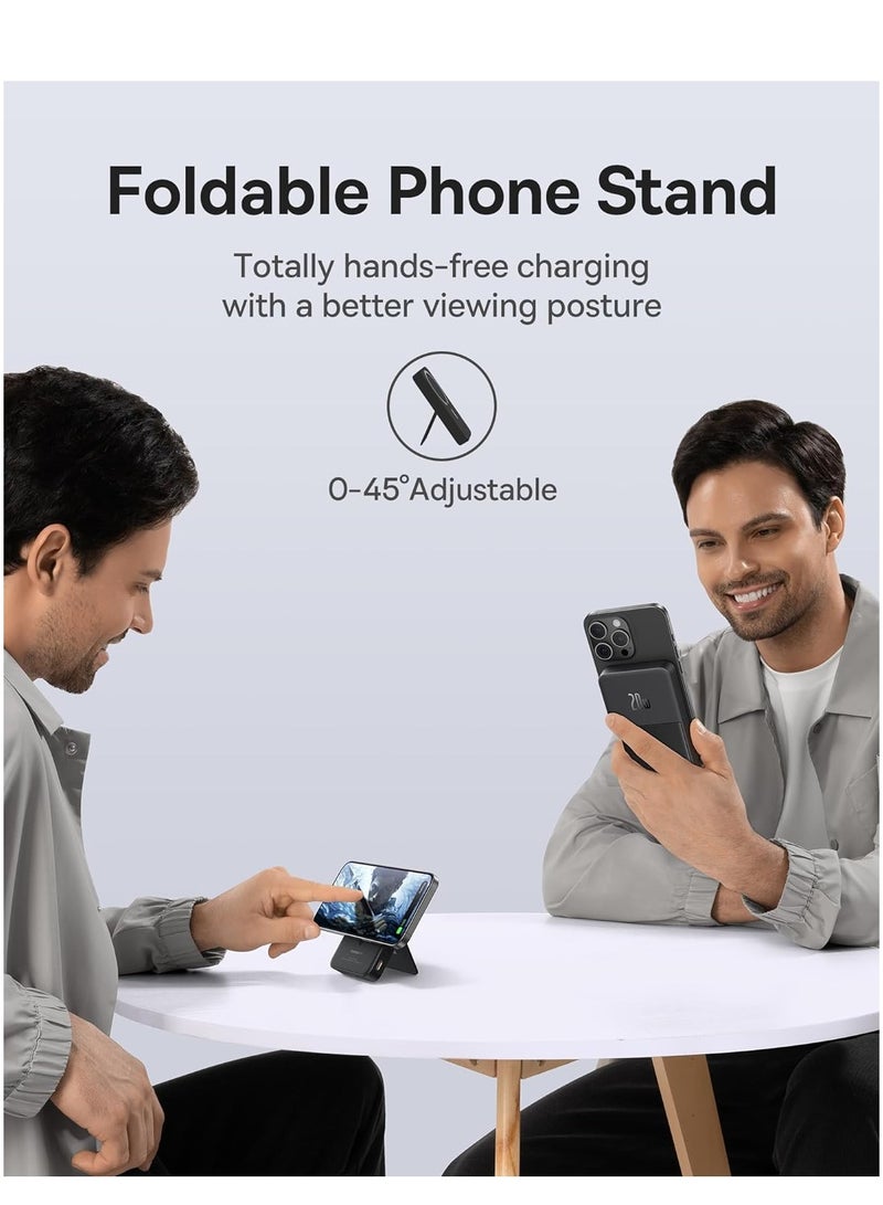 Baseus Battery Pack For Magsafe, Wireless Portable Charger PD 20W Fast Charging With Stand And USB-C (On The Side), Magnetic Power Bank For iPhone 15/14/13/12 Pro/Pro Max/Plus/Mini Black - Image 3