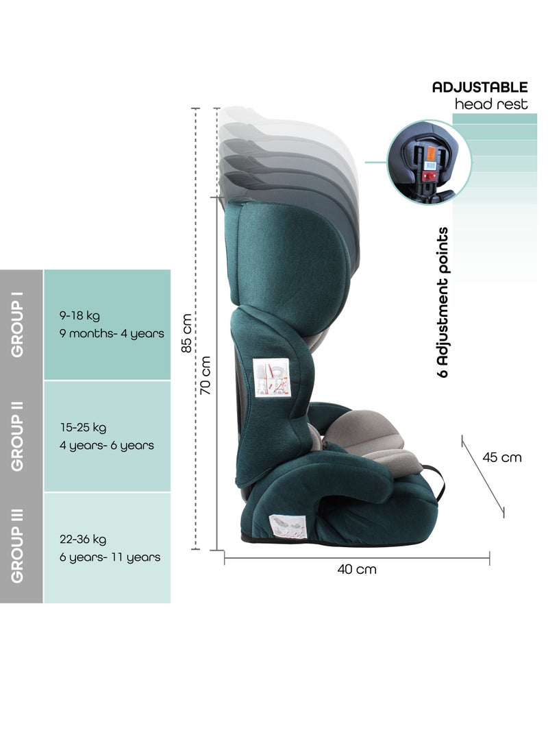 Moon - Tolo Group 9M to 11 Years Kids Car Seat, Green - Image 1