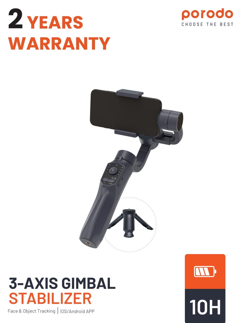 porodo 3-Axis Anti Shake Gimbal P10 Pro - Gun Grey  - Image 1