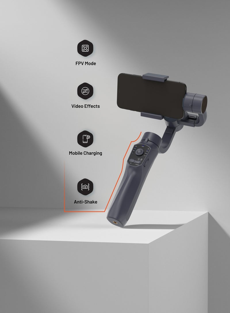 porodo 3-Axis Anti Shake Gimbal P10 Pro - Gun Grey  - Image 2