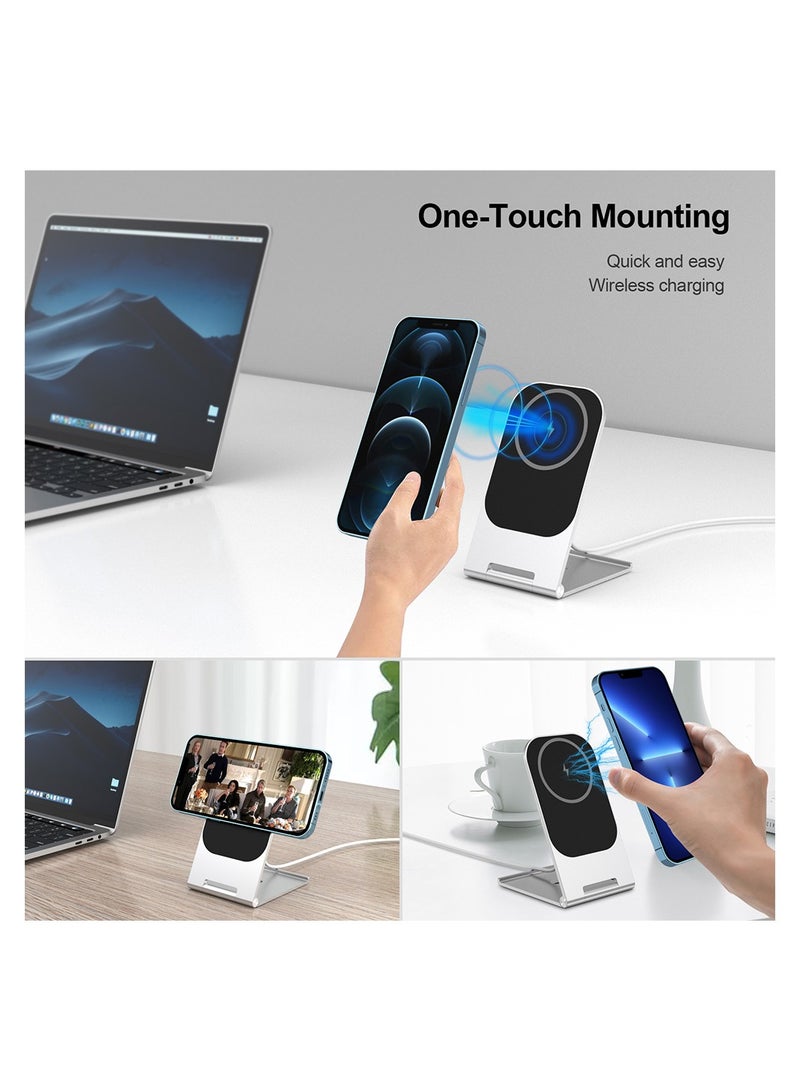 إنرجايزر Ultimate WCP102 2 في 1 شاحن حامل Magsafe / شاحن مكتب لهاتف iPhone 15، حامل شحن سريع لأجهزة Airpods Magsafe Dock دوران حر 360 درجة لهاتف iPhone 15 Pro Max/14/13/12 Air Pods iPhone سماعات 3/2  - Image 3