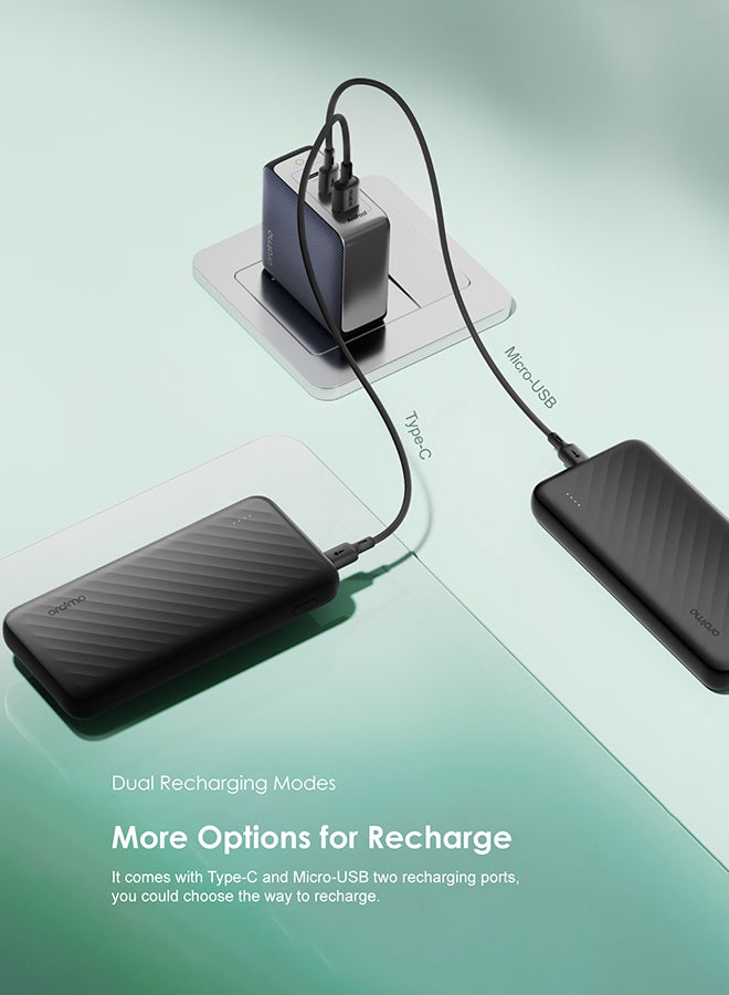 10000 mAh Slice Link Powerbank with 12W Fast Charging, Built-in Lightning,Type-C&Micro-USB Cables,Multi-Layer Protection Black
