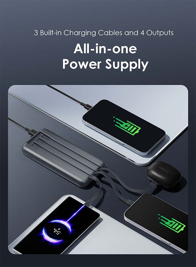Oraimo 10000 mAh Slice Link Pro Powerbank 22.5W Super Fast Charging,3 built in Charging Cable,Universal Compatibility,Multi-Layer Protection Grey - Image 4