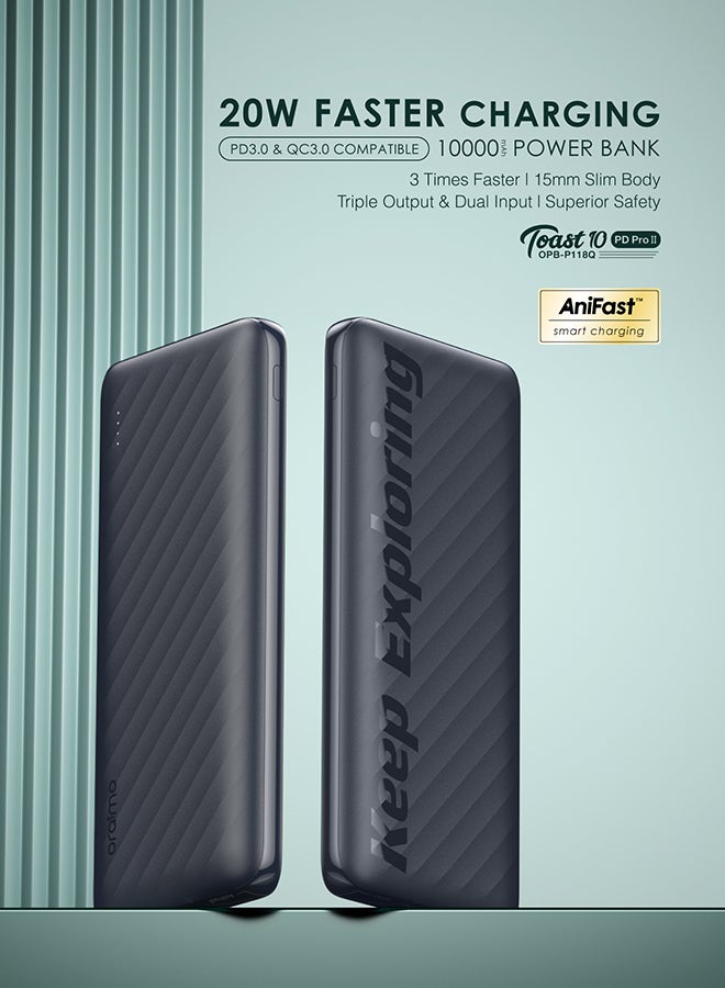 أورايمو - بنك الطاقة Toast 10 PD Pro II مع شحن سريع 20 وات، ومخرج ثلاثي من النوع C وUSB، وحماية متعددة الطبقات - Image 1