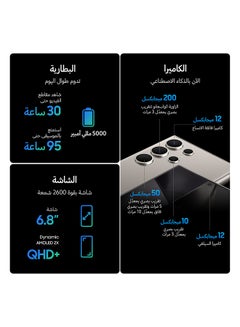 هاتف Galaxy S24 Ultra ثنائي شريحة الاتصال بلون رمادي تيتانيوم وذاكرة وصول عشوائي (RAM) سعة 12 جيجابايت وذاكرة تخزين داخلية 256 جيجابايت يدعم تقنية 5G - إصدار الشرق الأوسط - pnsku/N70035206V/45/_/1707891869/2f8d9150-bfef-4739-8e7c-5eca76e3865f