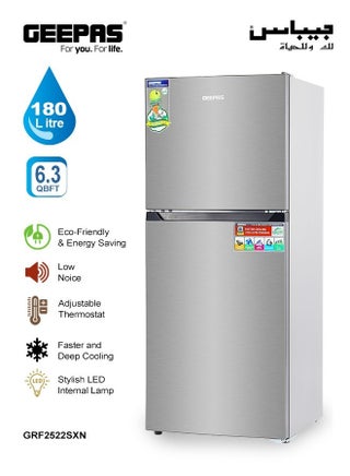 Double Door Total No Frost Refrigerator , 180L Gross Capacity (Freezer 49L / Refrigerator 131 L) - Multi-Airflow Cooling, LED Lighting, Unbreakable Glass Shelves, Large Crisper, Adjustable Thermostat GRF2522SXN Metallic Grey - pnsku/N70035261V/45/_/1704346473/4f09aeb6-a933-4746-82fc-b507282fdff4