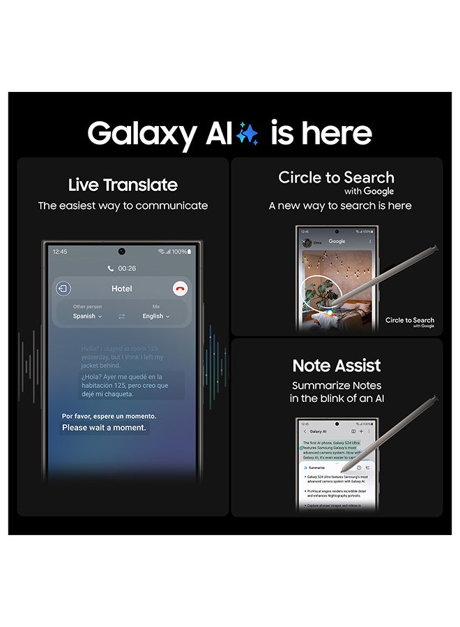 سامسونج هاتف Galaxy S24 Ultra ثنائي الشريحة بلون أسود تيتانيوم وذاكرة وصول عشوائي (RAM) سعة 12 جيجابايت وذاكرة تخزين داخلية 256 جيجابايت يدعم تقنية 5G - إصدار الشرق الأوسط - Image 3