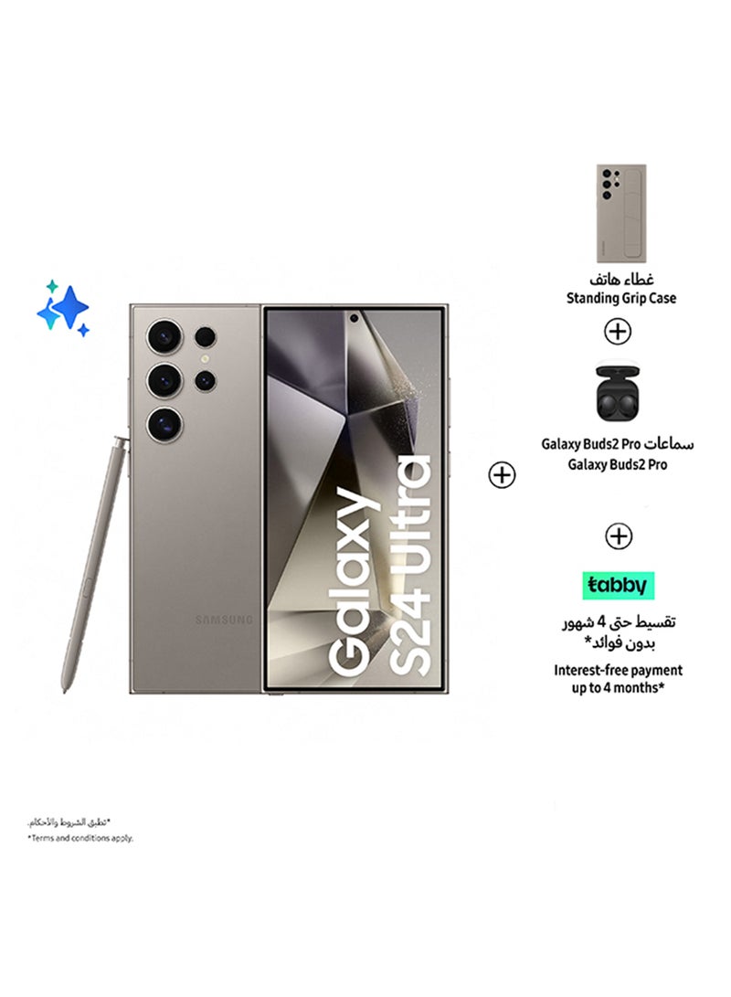 Galaxy S24 Ultra Dual SIM Titanium Gray 12GB RAM 256GB 5G With Standing Grip Case Taupe, Buds 2 Pro - Middle East Version - pnsku/N70035293V/45/_/1708522520/13f5fa45-ee4c-4f69-8e77-7efe8d2c69c9