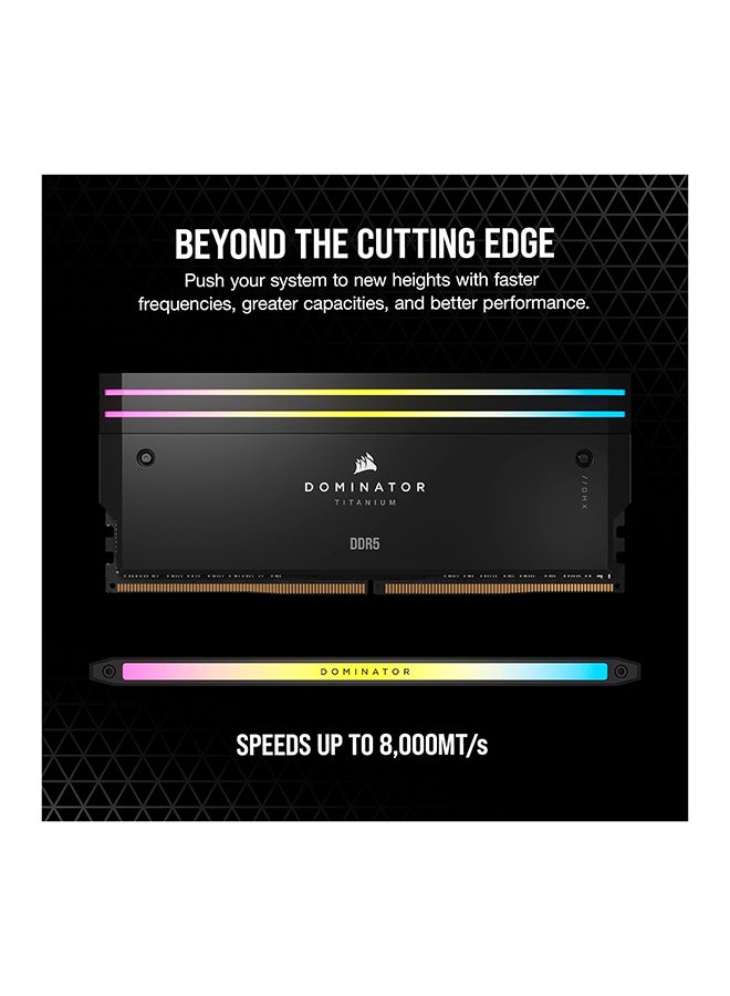 كورسير مجموعة ذاكرة سطح المكتب Dominator Titanium 64GB (2x32GB) DDR5 RGB، سرعة ذاكرة 6400MT/s، زمن استجابة CL32 CAS، جهد تم اختباره 1.40 فولت، 288 دبوس، XMP 3.0، أسود | CMP64GX5M2B6400C32  - Image 3