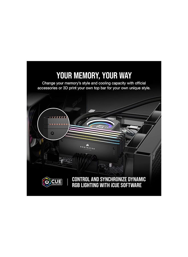 كورسير مجموعة ذاكرة سطح المكتب Dominator Titanium 64GB (2x32GB) DDR5 RGB، سرعة ذاكرة 6400MT/s، زمن استجابة CL32 CAS، جهد تم اختباره 1.40 فولت، 288 دبوس، XMP 3.0، أسود | CMP64GX5M2B6400C32  - Image 4