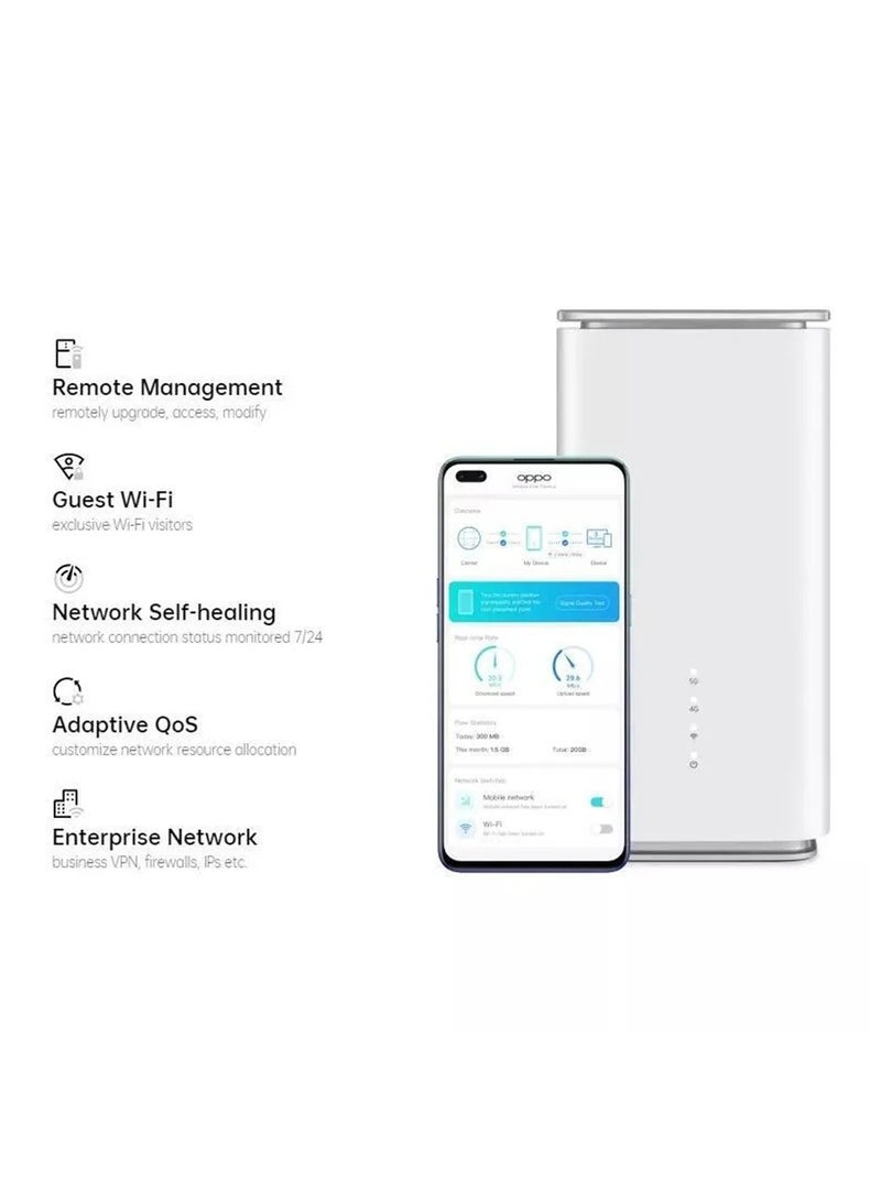 Oppo 5G CPE T1a Router, Snapdragon X55 5G Modem, ARM-A7 CPU, 2x2 MIMO Technology, 2.4GHz & 5GHz WLAN, Internal Antennas, Hassle-Free Automatic Network Repair, White CTB04 White