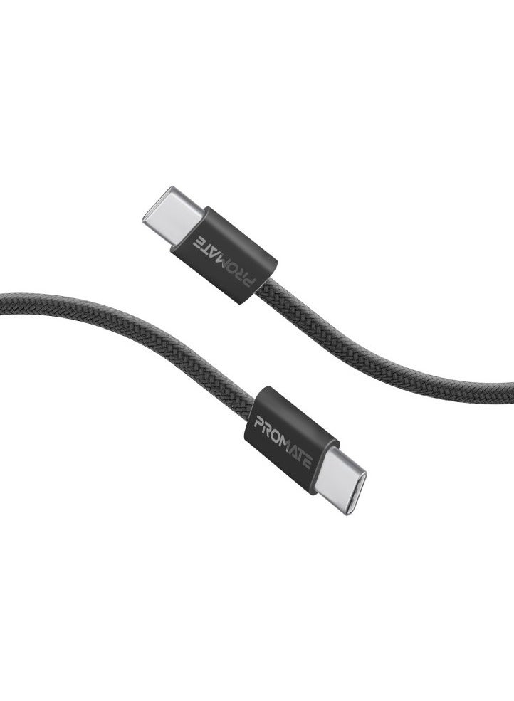 PROMATE USB-C To USB-C Cable, Premium 60W Power Delivery Fast Charging Cable With 480Mbps Data Sync And 120cm Anti-Tangle Nylon Braided Cord For iPhone 16, Galaxy S25, iPad Air, Dell XPS 17, EcoLine-CC120 - Black  - Image 1