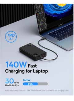 بيسوس باور بانك 140 وات شاحن محمول PD3.1+ QC4.0 شحن سريع 3 منافذ لبطارية الكمبيوتر المحمول LED عرض USB C حزمة بطارية لأجهزة MacBook/Dell/iPhone 15/14/13/Samsung/iPad/Steam Deck وغيرها الكثير  - Image 2