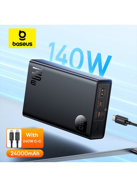 24000 mAh 140W Laptop Power Bank, 24,000mAh Portable Charger with 3-Port Fast Charging (2 USB-C and 1 USB-A), Smart Digital Display, Compatible with MacBook Pro/Air, Dell XPS, HP, iPhone 16/15/14/13, Samsung S24/S23/S22, iPad Pro, and More (Includes 240W USB-C to USB-C Fast Charging Cable) Black
