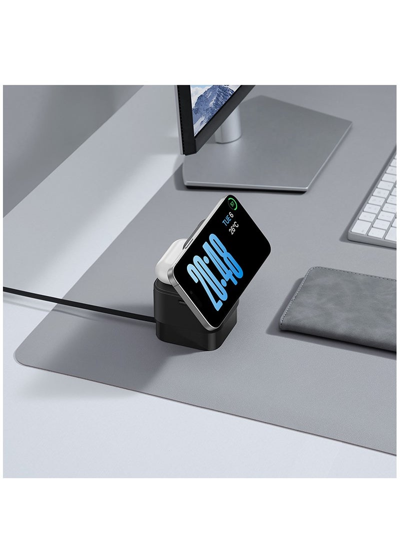 Baseus - 2 In 1 Magnetic Wireless Charging Station For Multiple Apple Devices Portable 25W Fast MagSafe Wireless Phone Charger Stand For iPhone 15/14/13/12 Series/Earbuds With USB-C Output For iWatch Charger Black - Image 1