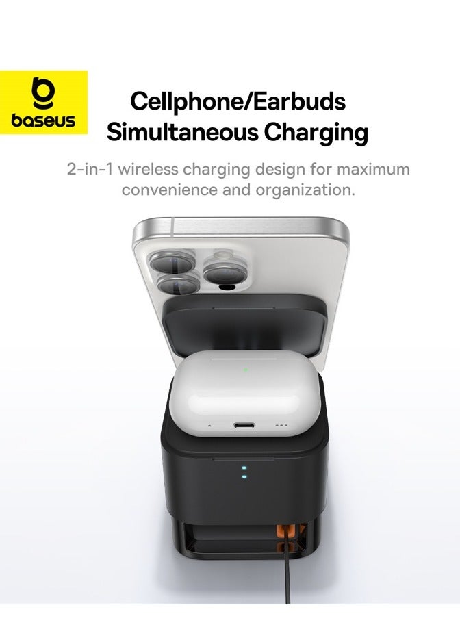 Baseus - 2 In 1 Magnetic Wireless Charging Station For Multiple Apple Devices Portable 25W Fast MagSafe Wireless Phone Charger Stand For iPhone 15/14/13/12 Series/Earbuds With USB-C Output For iWatch Charger Black - Image 1