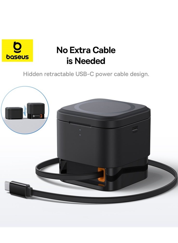 Baseus - 2 In 1 Magnetic Wireless Charging Station For Multiple Apple Devices Portable 25W Fast MagSafe Wireless Phone Charger Stand For iPhone 15/14/13/12 Series/Earbuds With USB-C Output For iWatch Charger Black - Image 1