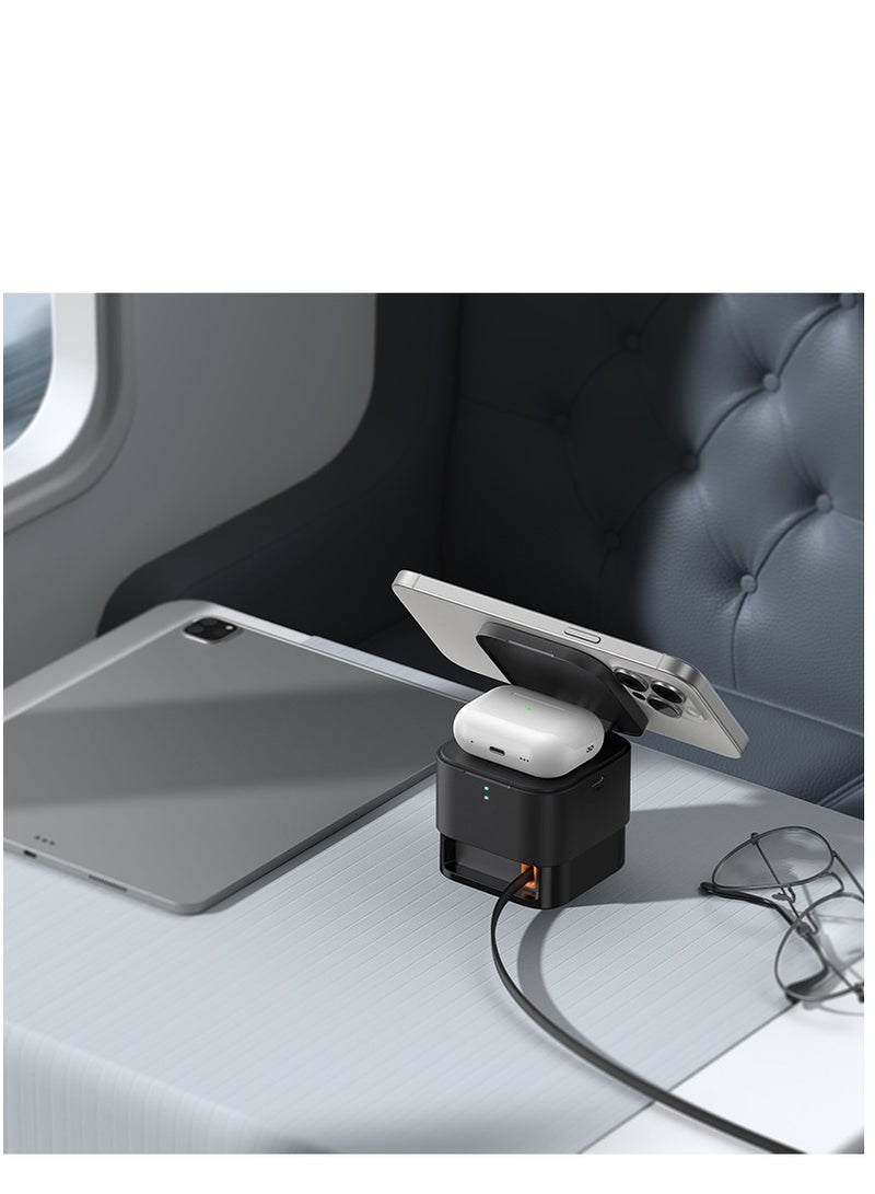 Baseus - 2 In 1 Magnetic Wireless Charging Station For Multiple Apple Devices Portable 25W Fast MagSafe Wireless Phone Charger Stand For iPhone 15/14/13/12 Series/Earbuds With USB-C Output For iWatch Charger Black - Image 1
