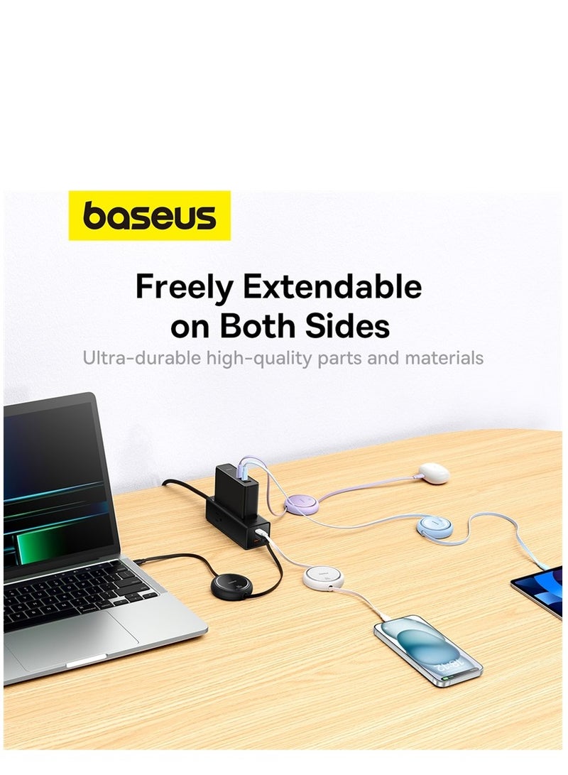 Retractable USB C Cable, Mini 100W USB C To USB-C PD 5A Fast Charging Cord 4-Stage Length Preset USB Type C Charger Cable For iPhone 15/Pro/Plus/Pro Max, MacBook, iPad Pro, Samsung S23/Switch Blue