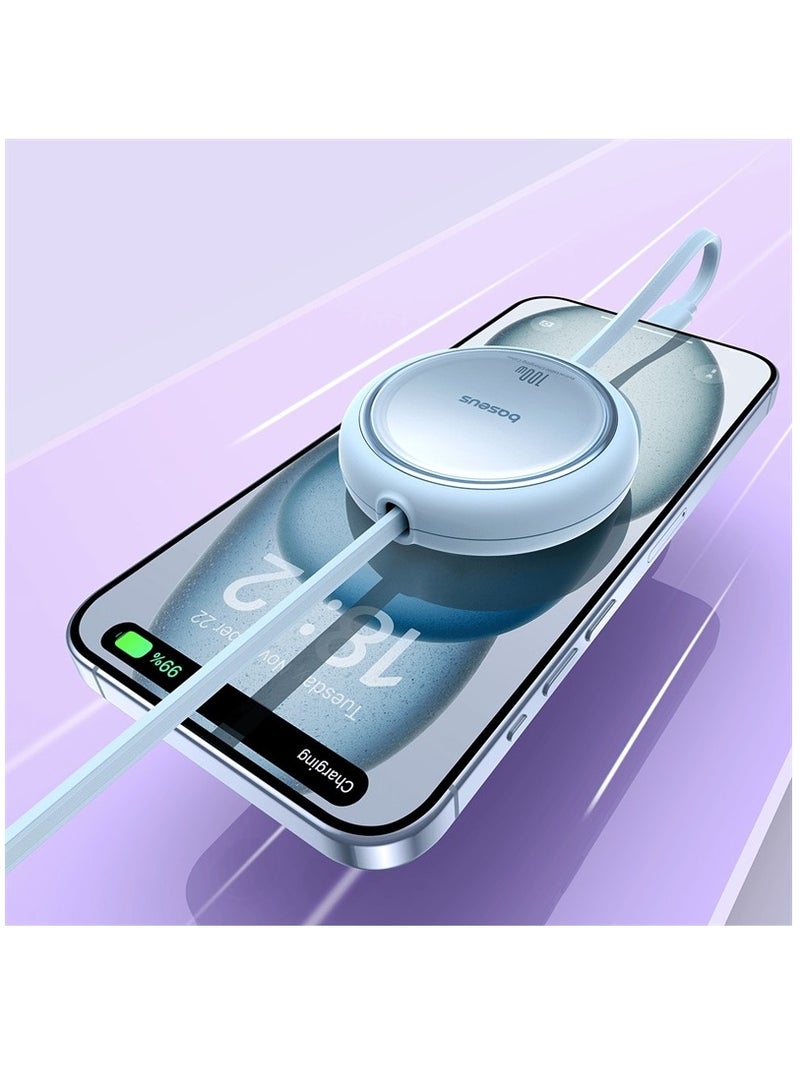 Retractable USB C Cable, Mini 100W USB C To USB-C PD 5A Fast Charging Cord 4-Stage Length Preset USB Type C Charger Cable For iPhone 15/Pro/Plus/Pro Max, MacBook, iPad Pro, Samsung S23/Switch Blue