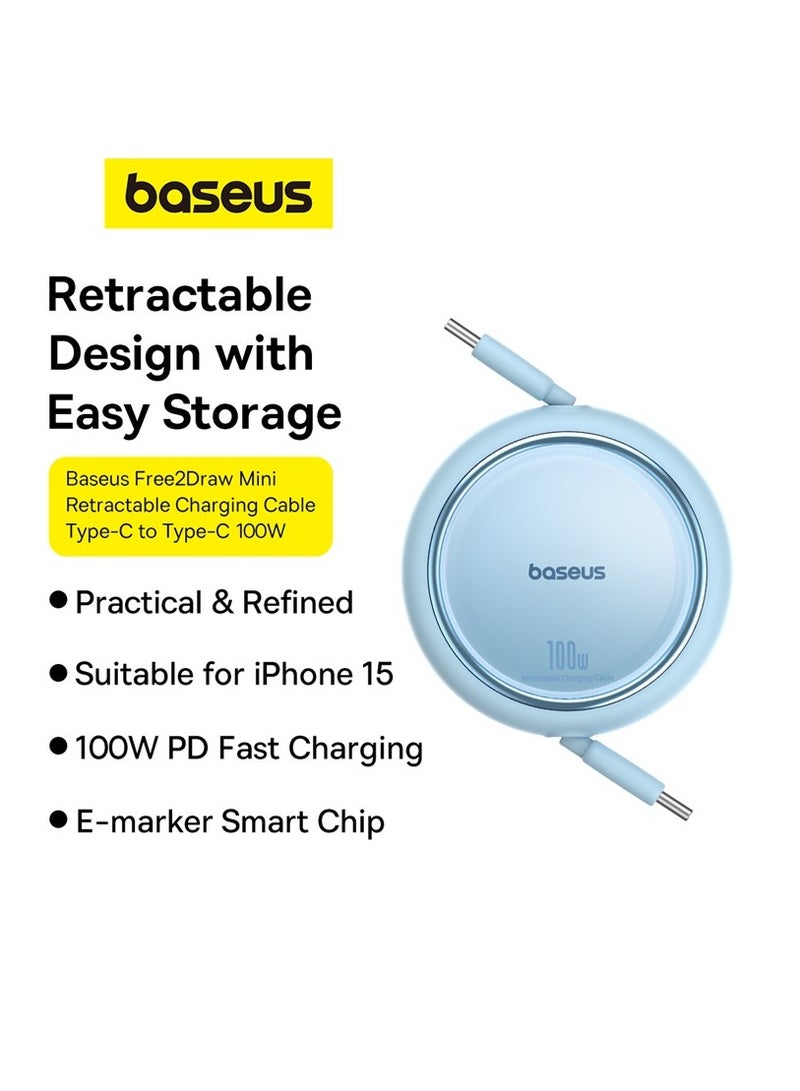 Retractable USB C Cable, Mini 100W USB C To USB-C PD 5A Fast Charging Cord 4-Stage Length Preset USB Type C Charger Cable For iPhone 15/Pro/Plus/Pro Max, MacBook, iPad Pro, Samsung S23/Switch Blue