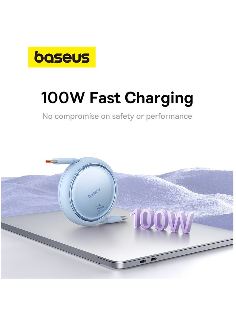 Retractable USB C Cable, Mini 100W USB C To USB-C PD 5A Fast Charging Cord 4-Stage Length Preset USB Type C Charger Cable For iPhone 15/Pro/Plus/Pro Max, MacBook, iPad Pro, Samsung S23/Switch Blue