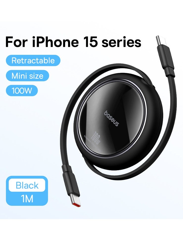 Baseus Retractable USB C Cable, Mini 100W USB C To USB-C PD 5A Fast Charging Cord 4-Stage Length Preset USB Type C Charger Cable For iPhone 15/Pro/Plus/Pro Max, MacBook, iPad Pro, Samsung S23/Switch Black  - Image 1