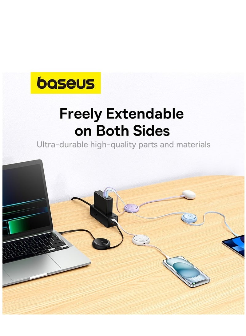 Baseus Retractable USB C Cable, Mini 100W USB C To USB-C PD 5A Fast Charging Cord 4-Stage Length Preset USB Type C Charger Cable For iPhone 15/Pro/Plus/Pro Max, MacBook, iPad Pro, Samsung S23/Switch Black  - Image 4