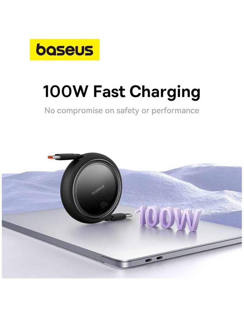Baseus Retractable USB C Cable, Mini 100W USB C To USB-C PD 5A Fast Charging Cord 4-Stage Length Preset USB Type C Charger Cable For iPhone 15/Pro/Plus/Pro Max, MacBook, iPad Pro, Samsung S23/Switch Black  - Image 2