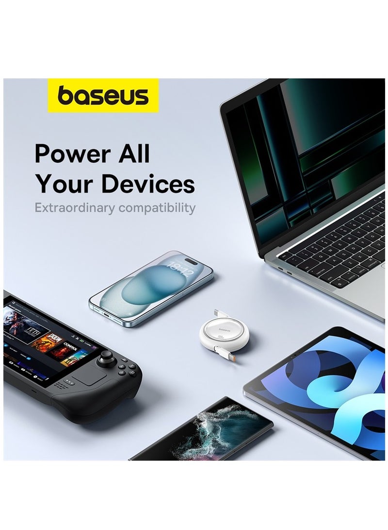 Baseus - Retractable USB C Cable, Mini 100W USB C To USB-C PD 5A Fast Charging Cord 4-Stage Length Preset USB Type C Charger Cable For iPhone 15/Pro/Plus/Pro Max, MacBook, iPad Pro, Samsung S23/Switch White - Image 1