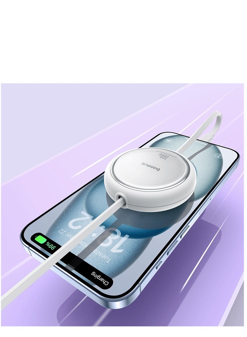 Baseus - Retractable USB C Cable, Mini 100W USB C To USB-C PD 5A Fast Charging Cord 4-Stage Length Preset USB Type C Charger Cable For iPhone 15/Pro/Plus/Pro Max, MacBook, iPad Pro, Samsung S23/Switch White - Image 1