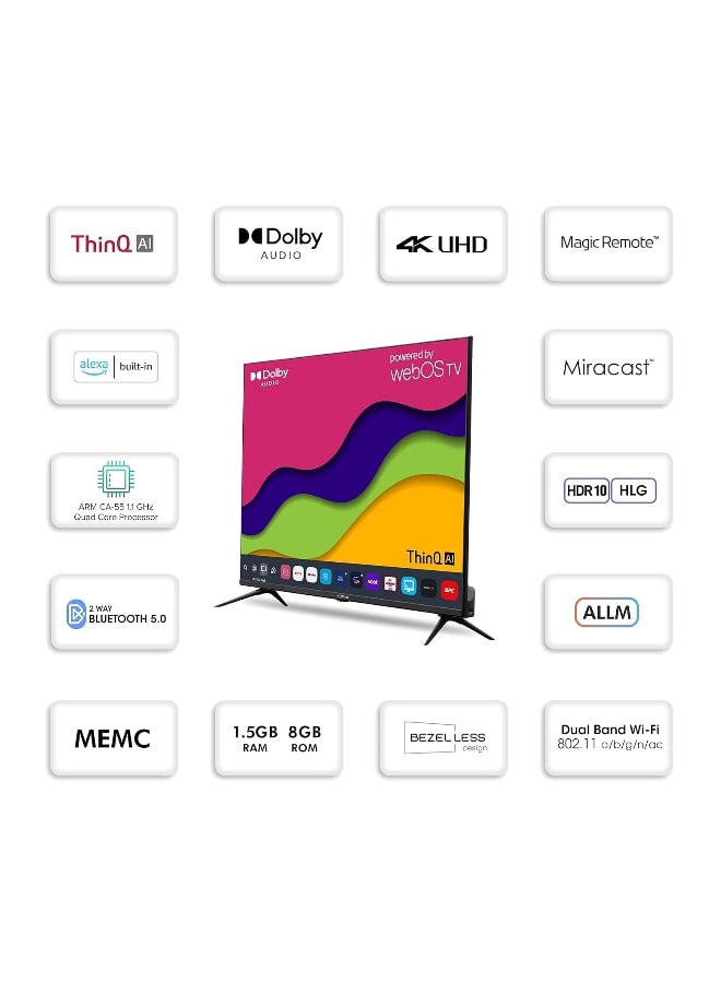 جي في سي برو - تلفزيون QLED ذكي مقاس 55 بوصة من GVC Pro، نظام WebOS، Dolby Vision، 4K، جهاز تحكم عن بعد سحري، يعمل مع Apple، بدون تثبيت على الحائط، جهاز استقبال مدمج LE-55VH5Q أسود - Image 1