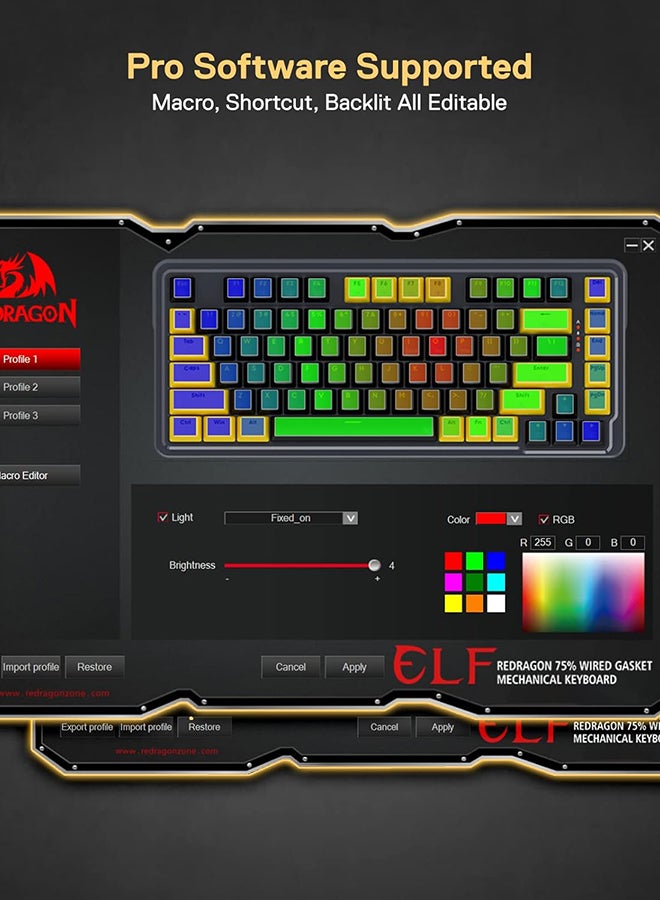 REDRAGON - K649 78% Wired Gasket RGB Gaming Keyboard, 82 Keys Layout Hot-Swap Compact Mechanical Keyboard w/Hot-Swappable Socket, Sound Absorbing Foam, Quiet Custom Linear Switch - Image 1