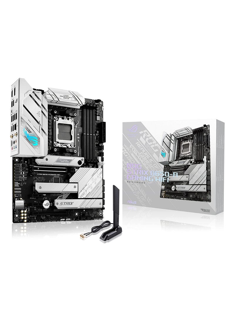 أسوس ROG Strix B650-A Gaming Motherboard, WiFi 6E, AM5, LGA1718, Ryzen 7000, 12+2 Power Stages, DDR5, 3xM.2 Slots, PCIe 4.0, 2.5G LAN,WiFi 6E, USB 3.2 Gen 2x2 Type-C Port White  - Image 1