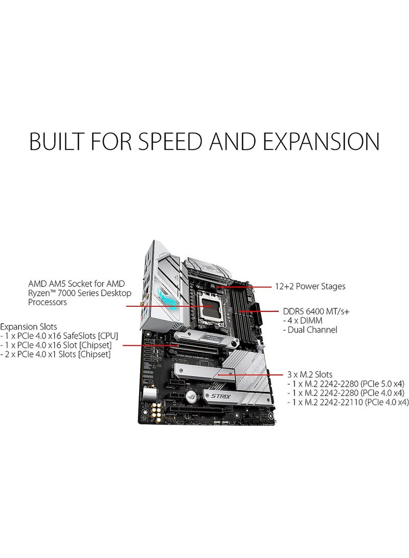 أسوس ROG Strix B650-A Gaming Motherboard, WiFi 6E, AM5, LGA1718, Ryzen 7000, 12+2 Power Stages, DDR5, 3xM.2 Slots, PCIe 4.0, 2.5G LAN,WiFi 6E, USB 3.2 Gen 2x2 Type-C Port White  - Image 2