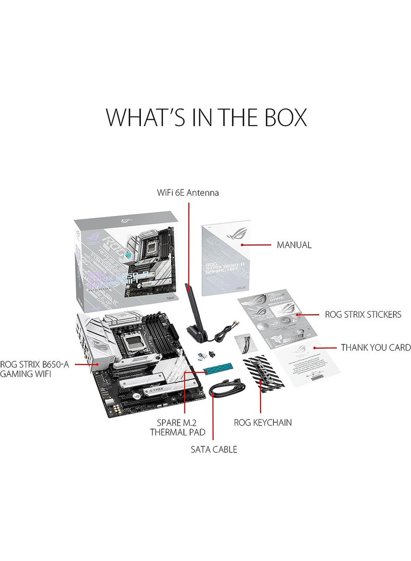 أسوس ROG Strix B650-A Gaming Motherboard, WiFi 6E, AM5, LGA1718, Ryzen 7000, 12+2 Power Stages, DDR5, 3xM.2 Slots, PCIe 4.0, 2.5G LAN,WiFi 6E, USB 3.2 Gen 2x2 Type-C Port White  - Image 5