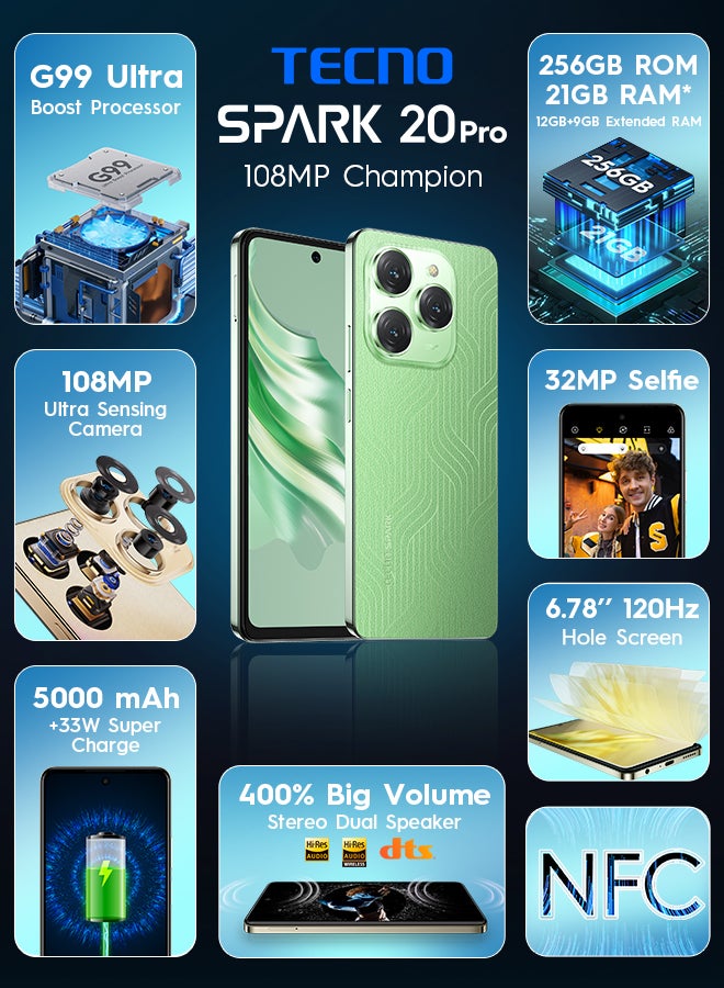 TECNO Spark 20 Pro Dual SIM Magic Skin 2.0 Green 12+9GB RAM 256GB 4G - Middle East Version  - Image 4