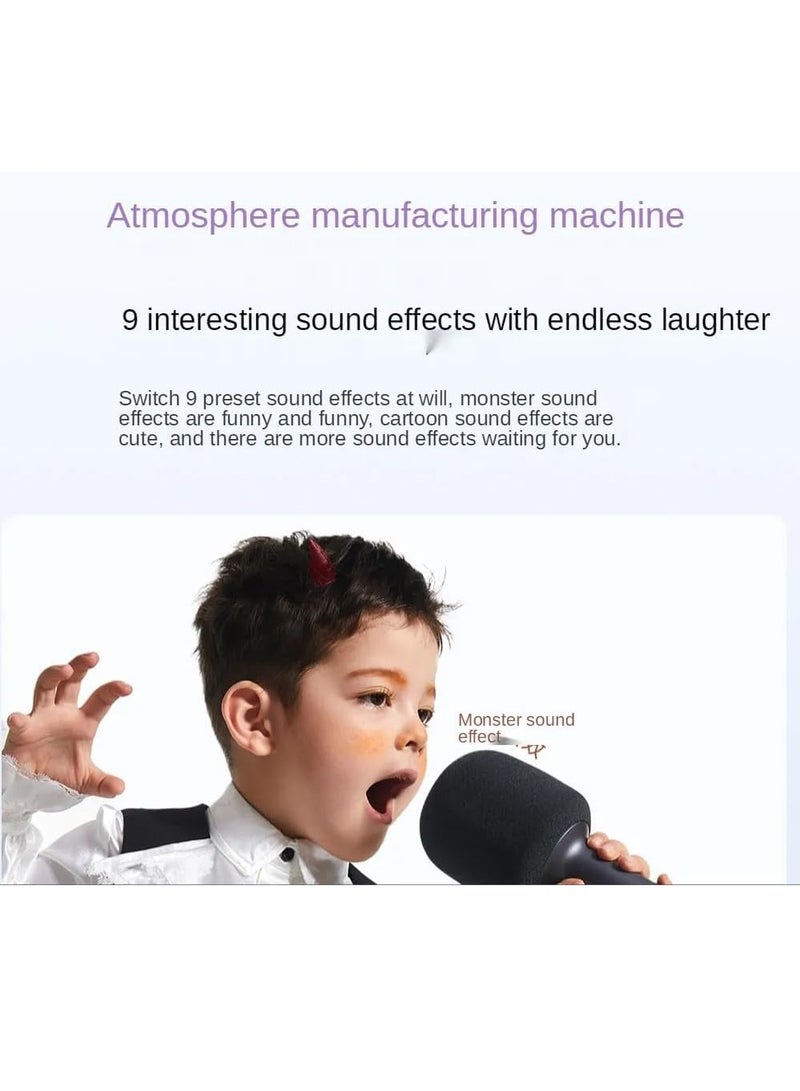 Karaoke Microphone Wireless Bluetooth Stereo Sound 16Mm 9 Modes Sounds DSP 2500mAh 7H Standby XMKGMKF01YM Black