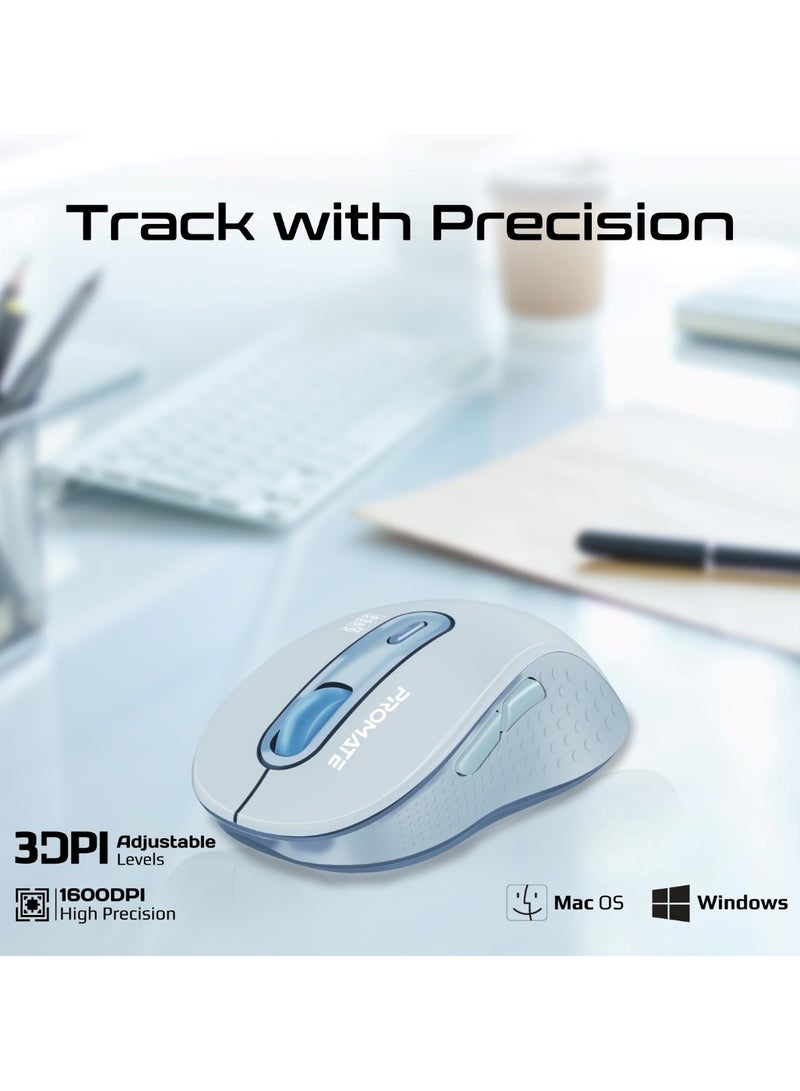 PROMATE - Wireless Mouse, Ergonomic Ambidextrous Wireless Mice With Dual Mode Connectivity, Bluetooth v5.3, 2.4Ghz Transmission, Adjustable 1600DPI, 150H Working Time For MacBook Air, Dell XPS 13, Asus, Ken Blue - Image 1