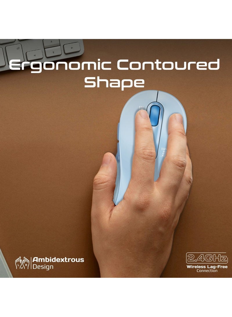 PROMATE - Wireless Mouse, Ergonomic Ambidextrous Wireless Mice With Dual Mode Connectivity, Bluetooth v5.3, 2.4Ghz Transmission, Adjustable 1600DPI, 150H Working Time For MacBook Air, Dell XPS 13, Asus, Ken Blue - Image 1