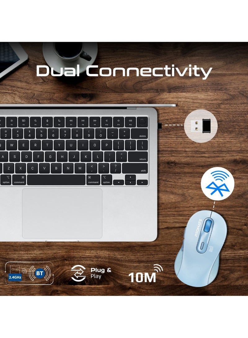 PROMATE - Wireless Mouse, Ergonomic Ambidextrous Wireless Mice With Dual Mode Connectivity, Bluetooth v5.3, 2.4Ghz Transmission, Adjustable 1600DPI, 150H Working Time For MacBook Air, Dell XPS 13, Asus, Ken Blue - Image 1